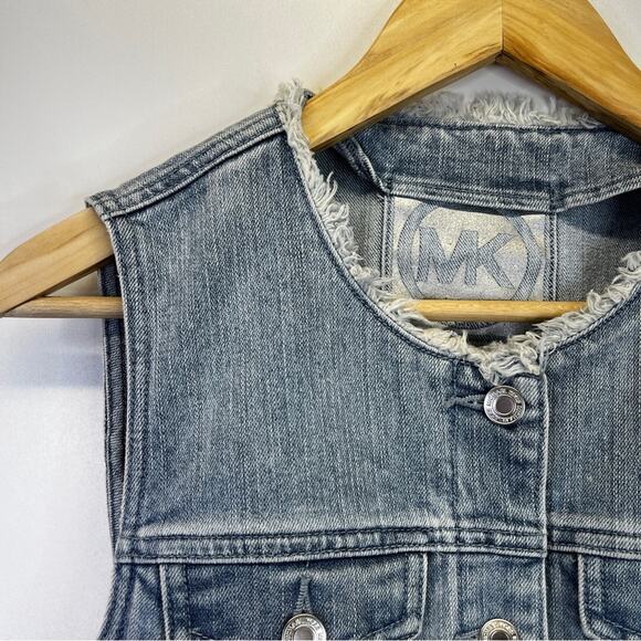 MICHAEL Michael Kors Frayed Neck Belted Seamed Denim dress sky haze wash - 8P - Picture 5 of 11